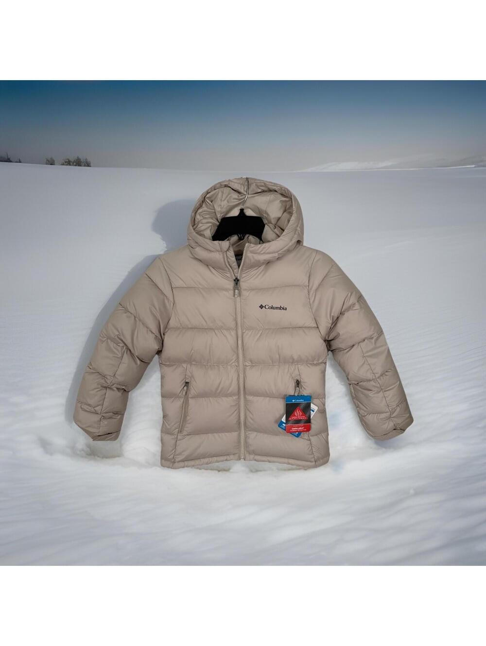 $90 Columbia Youth Size L 14 Pike Lake II Hooded Omni Heat Puffer Jacket Tan